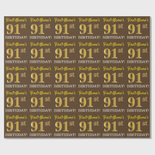 Brown, Imitation Guld tittar "91:a BIRTHDAY" Presentpapper