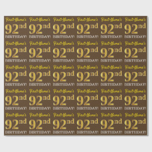 Brown, Imitation Guld tittar "92:a BIRTHDAY" Presentpapper