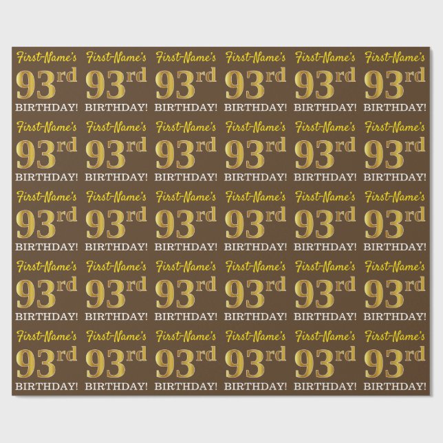 Brown, Imitation Guld tittar "93:e BIRTHDAY" Presentpapper (Platt)