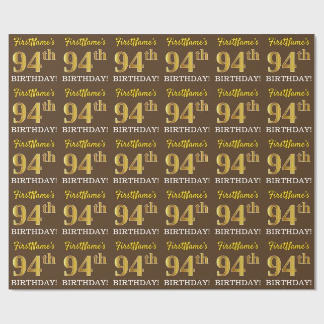 Brown, Imitation Guld tittar "94:e BIRTHDAY" Presentpapper (Platt)
