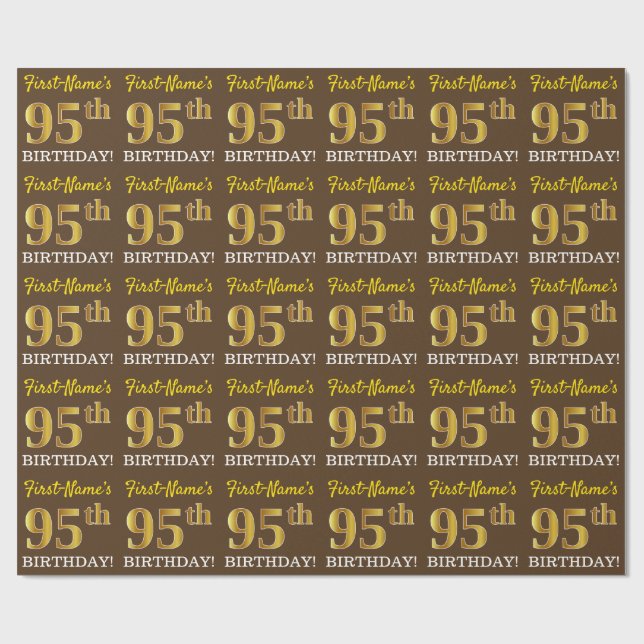 Brown, Imitation Guld tittar "95:e BIRTHDAY" Presentpapper (Platt)