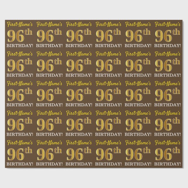 Brown, Imitation Guld tittar "96:e BIRTHDAY" Presentpapper (Platt)