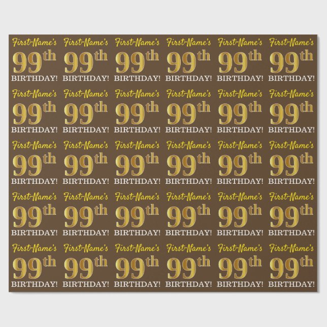 Brown, Imitation Guld tittar "99:e BIRTHDAY" Presentpapper (Platt)