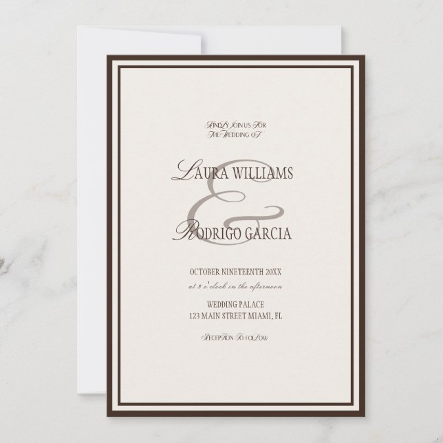 Brown Ivory Old Money Luxe Wedding Inbjudningar (Framsida)