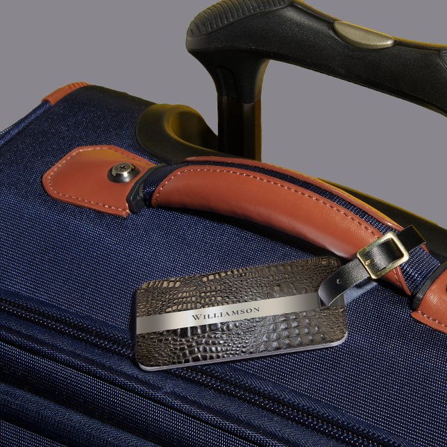 Brown Ivory Reptile Digital Leather Titanium Metal Bagagebricka (Skapare uppladdad)