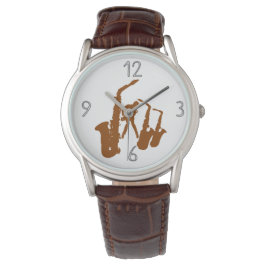 Brown Jazz Sax Jazzman Modern Numbers Watch 4 Armbandsur
