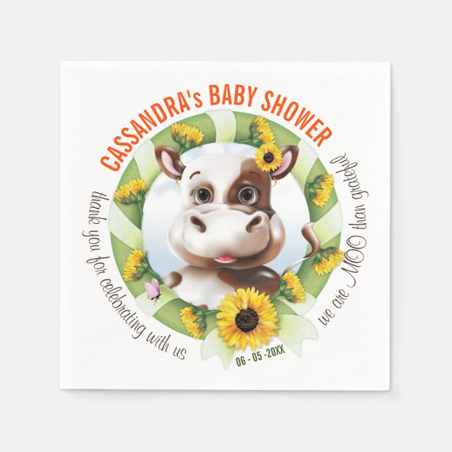 Brown Jersey Cow Sunsun Girl Baby Shower Pappersservett (Framsidan)