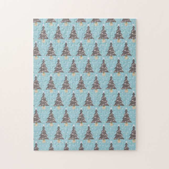 Brown Julgranar w/Snö och Blue Background Pussel (Vertikal)