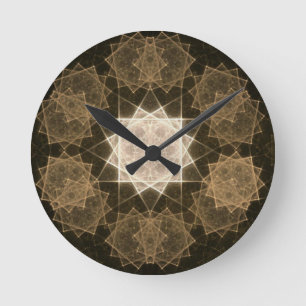Brown Kaleidoscope Art Rund Klocka