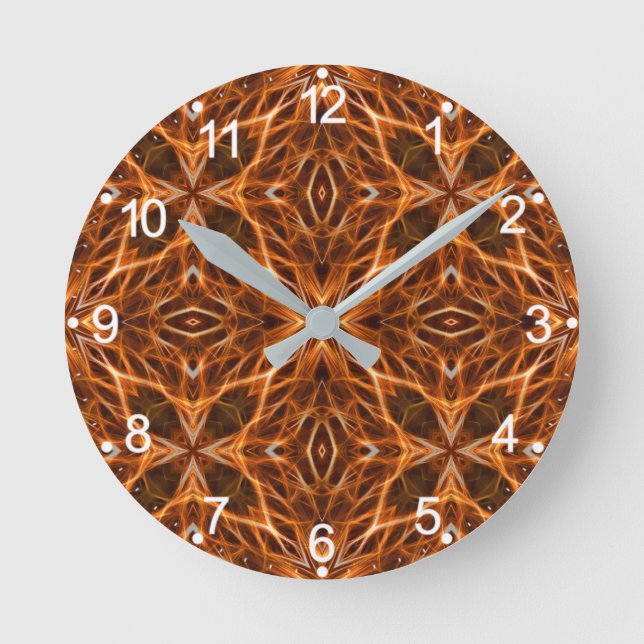 Brown Kaleidoscope Mandala Mönster Rund Klocka (Framsida)