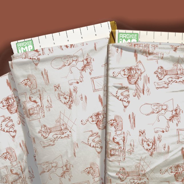 Brown Kattunge Bathroom Toile Tyg (close-up with ruler)