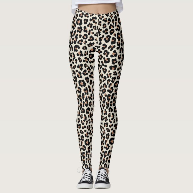 Brown Khaki Leopard Print Leggings & Yoga Byxor (Framsida)