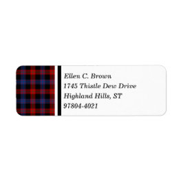 Brown Klan Red and Blue Scottish Tartan Returadress Etikett