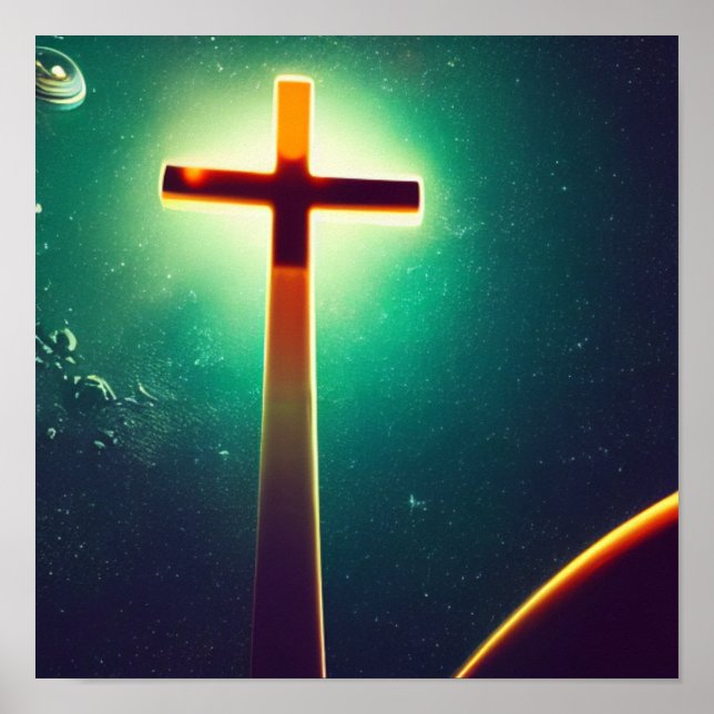 Brown Kor med Teal Spacescape Poster (Framsidan)