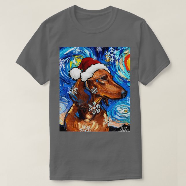 Brown Kort Hair Dachshund Santa T Shirt (Design framsida)