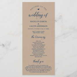 Brown Kraft, Classy Navy Blue, Bröllop Ceremony Program