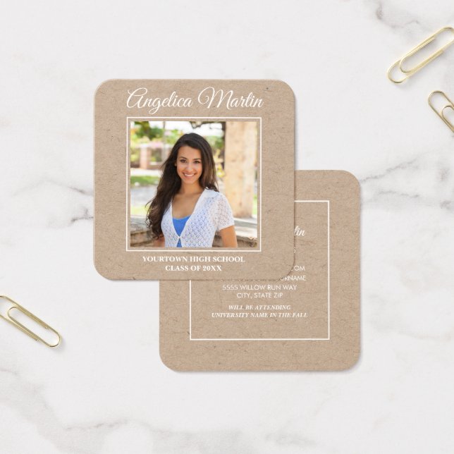 Brown Kraft Grad Square Lodrät Photo Profile Fyrkantigt Visitkort (Kontor)