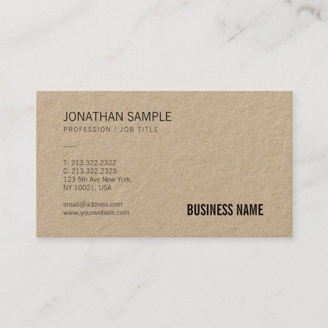 Brown Kraft Papper Professionell Modern Plain Luxu Visitkort (Framsida)