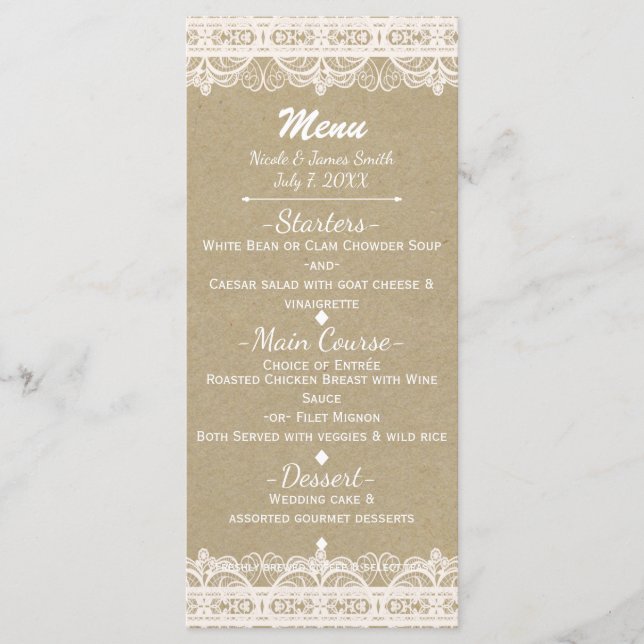Brown Kraft Papper & Rustic White Snöre Menu Meny (Framsida)