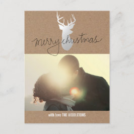 Brown Kraft Papper Silver Reindeer julfoto Helg Vykort