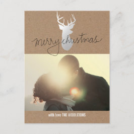 Brown Kraft Papper Silver Reindeer julfoto Helg Vykort