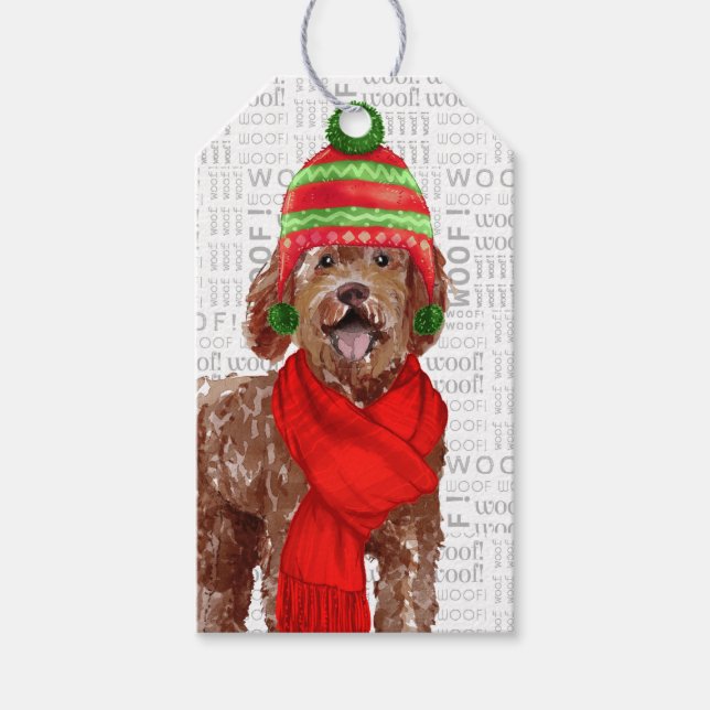 Brown Labradoodle Helgdag Hund jul Presentetikett (Framsidan)