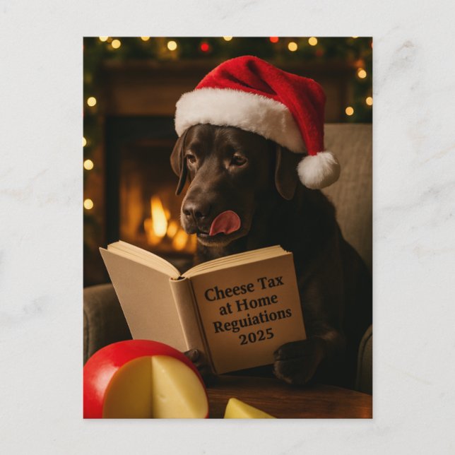 Brown Labrador  'Cheese Tax' Christmas postcard Vykort (Framsida)