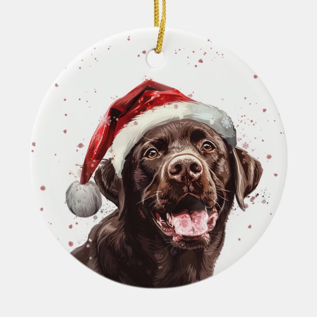 Brown Labrador Dog Christmas Personalized Julgransprydnad Keramik (Framsidan)