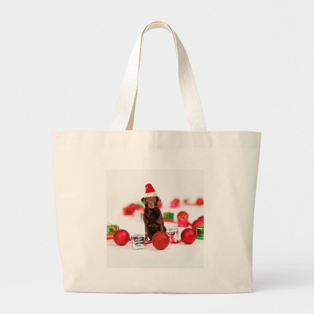 Brown Labrador Hund juljul med julklappar Santa Ha Jumbo Tygkasse (Framsidan)