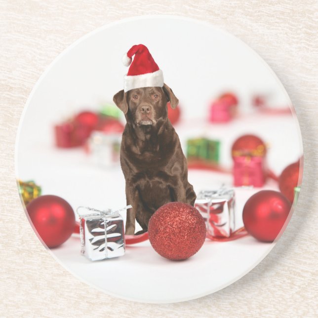 Brown Labrador Hund juljul med julklappar Santa Ha Underlägg Sandsten (Framsidan)
