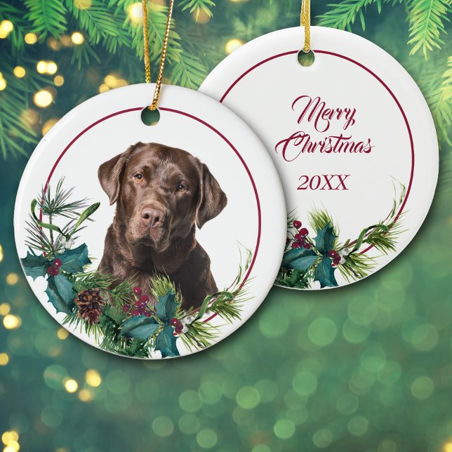 Brown Labrador Retriever Evergreen Berry Wandan Julgransprydnad Keramik (Skapare uppladdad)