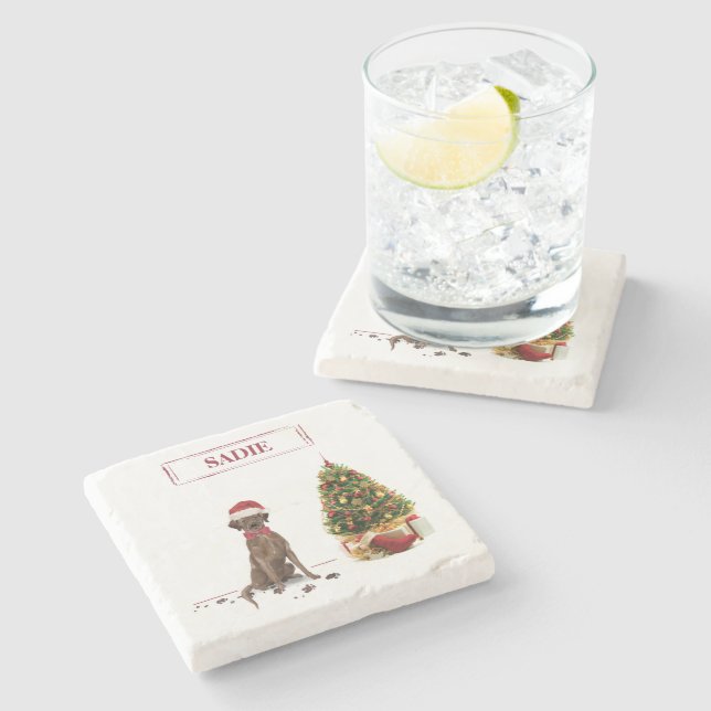 Brown Labrador Retriever Funny jul Hund Träd Stenunderlägg (Sidan)