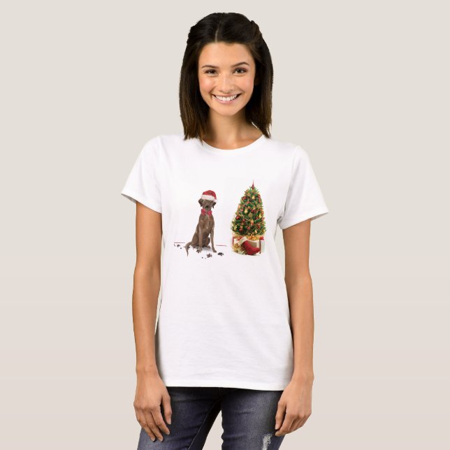 Brown Labrador Retriever Funny jul Hund Träd T Shirt (Hel framsida)