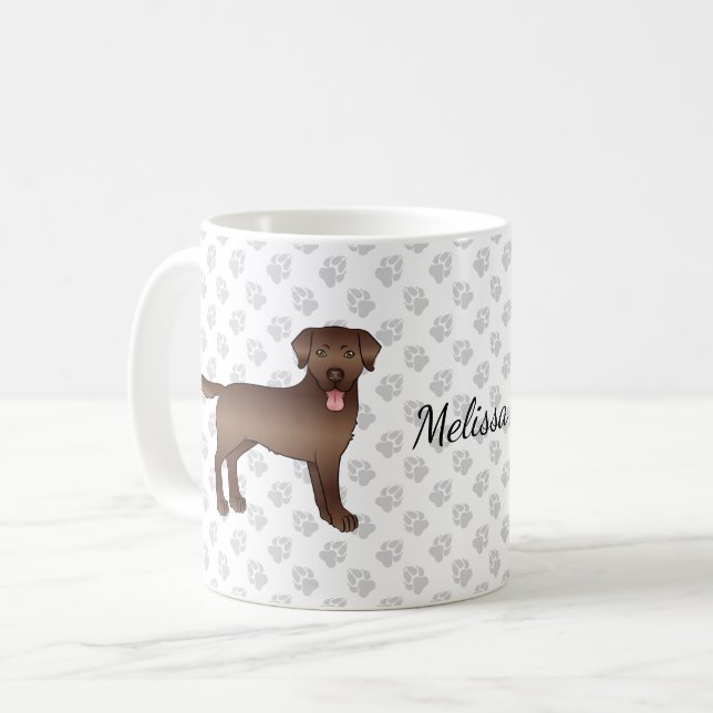 Brown Labrador Retriever Tecknad hund & Namn Kaffemugg (Framsida vänster)