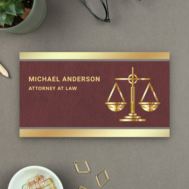 Brown Leather Guld Justice  Lawyer Attorney Visitkort (Skapare uppladdad)