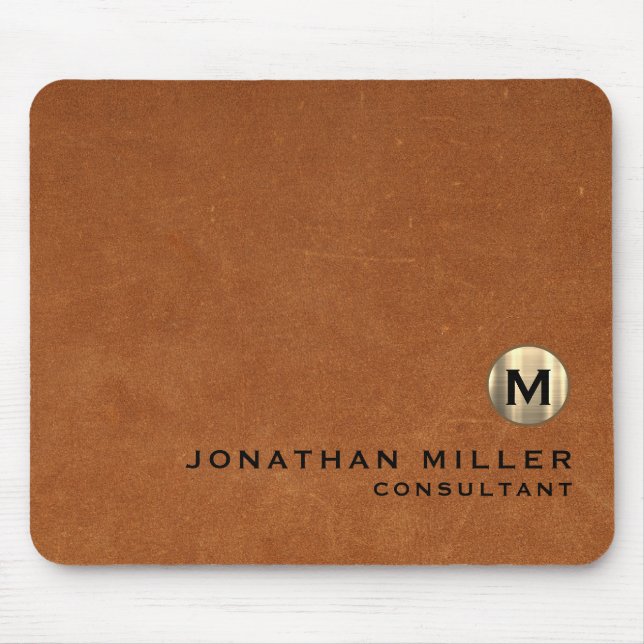 Brown Leather Guld Monogram Musmatta (Framsidan)