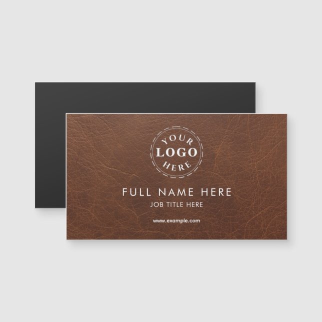 Brown Leather Pattern Magnetic Business Card (Fram/baksida)