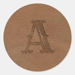 Brown Leather Struktur Monogrammed Initial Runt Klistermärke