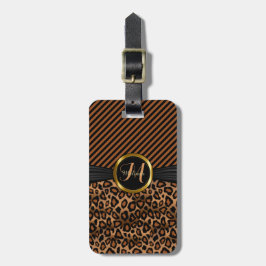 Brown Leopard Animal Mönster - Monogram Bagagebricka