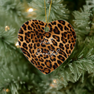 Brown Leopard Animal Print Julgransprydnad Keramik