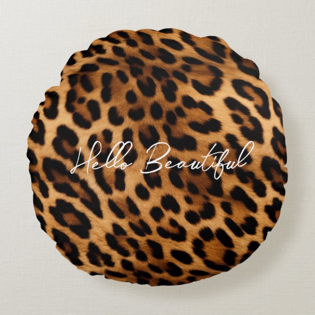 Brown Leopard Animal Print Rund Kudde (Framsidan)