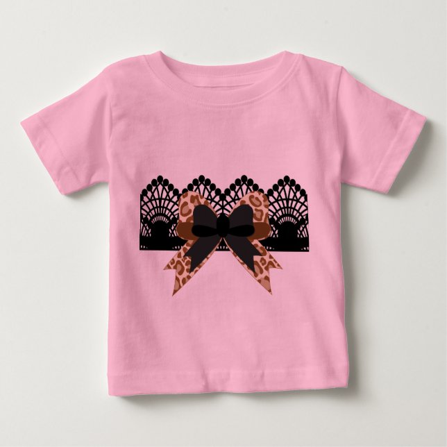 Brown Leopard Bow & Black Snöre Rosa Tutu T Shirt (Framsida)