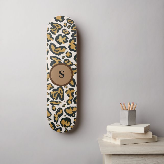 Brown Leopard Mönster Initial Monogram Mini Skateboard Bräda 18,5 Cm (Väggkonst)