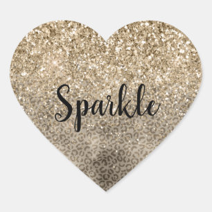 Brown Leopard Print Guld Glitter gnistra Hjärtformat Klistermärke