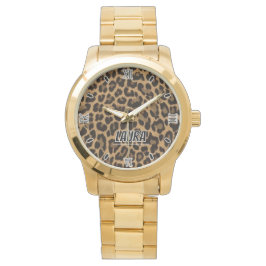 Brown Leopard Print Minimalist Analog Roman Numera Armbandsur