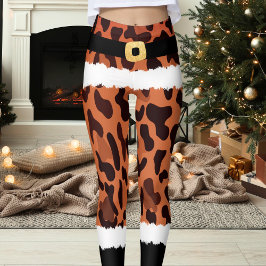 Brown Leopard Skriv ut Jultomten Costume-jul Leggings
