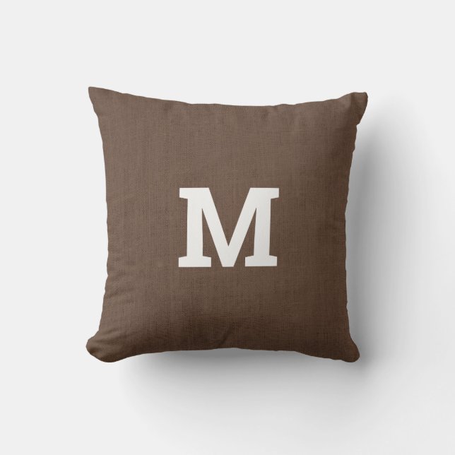 Brown Linen med Monogram Kudde (Framsida)
