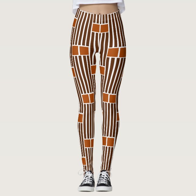 Brown Linjer och Boxes Leggings (Framsida)