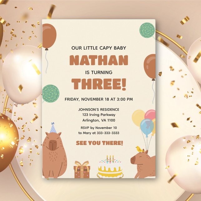 Brown Little Capy Baby Capybara Kids Roligt Birthd Inbjudningar (Skapare uppladdad)