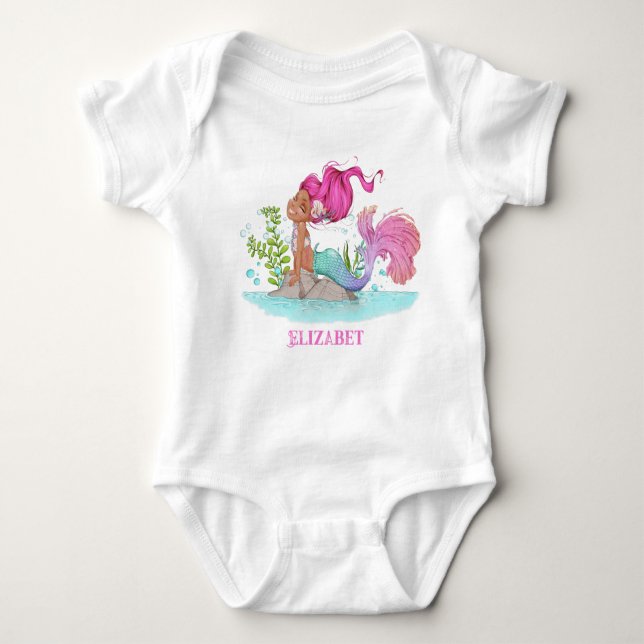 Brown Little Sjöjungfru Baby Shower Baby Bodykosty T Shirt (Framsida)